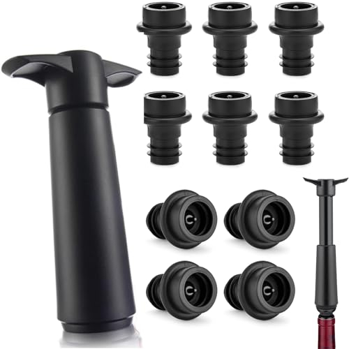 MFCGHXR Set di 11, set pompa salvavino vino, pompa salva vino con 10 tappi per vino, per la vinificazione fresca.