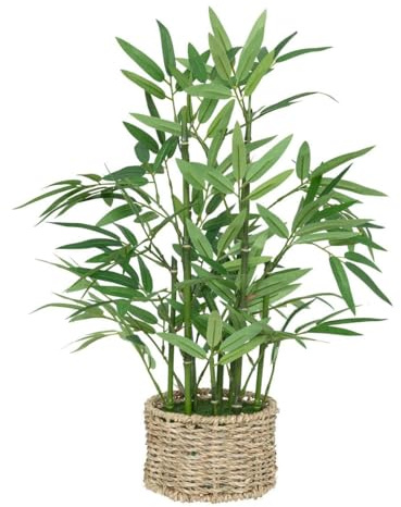 Atmosphera - Plante Artificielle Bambou LY H 46 cm, avec Cache-Pot en Paille, sans Entretien - pour Décoration d'Intérieur, Salon, Bureau