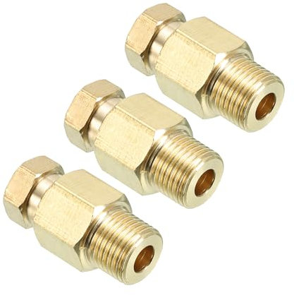 PATIKIL Raccordo per Tubo in Ottone 6mm Tube OD 1/8 Filettatura Maschio BSP, 3pz Connettore a Compressione per Tubo Accoppiamento Dritto Adattatore, Tono Oro