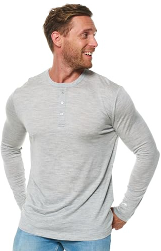 Merino.tech Camiseta Lana Merino de Hombre con Manga Larga - 100% Jersey Lana Merino Ropa Interior Hombre (X-Large, 170 Heathered Grey Henley)