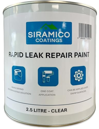 SIRAMICO COATINGS Leak Stop Paint Clear Instant Waterproof Leak Sealer | 2.5 Litre | Perfect Sealant for Flat and Pitched Felt, Shed & Garage Roofs | Easy to Apply & Fast Dry