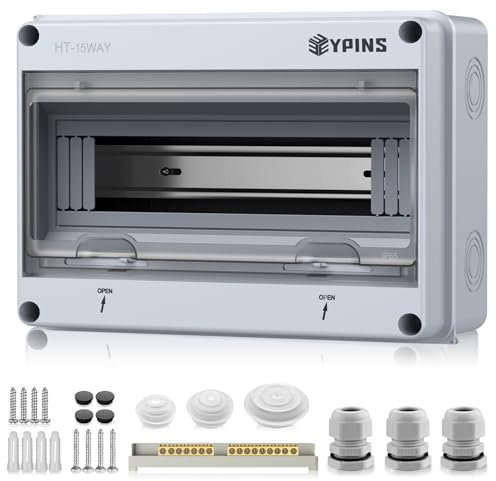 EYPINS Quadro Elettrico Esterno 15 Moduli,Scatola di Distribuzione da Parete,Impermeabile IP65,per Esterno,Giardino(305 * 200 * 100 mm)