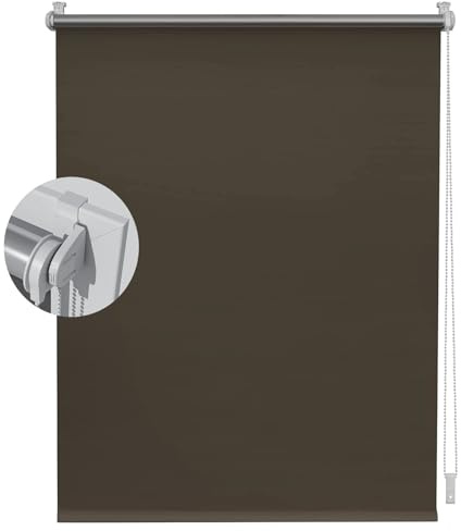 Store Enrouleur Jour Nuit sans Perçage 55 x 80 cm Protection Solaire et Visuelle, Store sans Percage sur Mesure Facile à Installer pour Fenêtre Ou Porte, ‎Marron