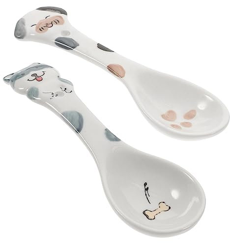 INOOMP 2pcs Pet Feeding Scoops Ceramic Spoons for Canned Food Stirring and Measuring, Random Style, Sturdy Pet Supplies for Dogs and Cats