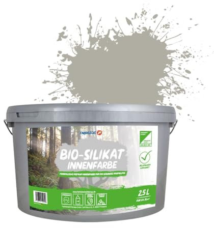 Farbklecks24 Bio-Silikat Innenfarbe Color 2,5L Pastell Taupe, Wandfarbe, Silikatfarbe innen, für Allergiker empfohlen