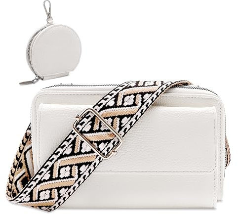 Tokeya Umhängetasche Damen, PU Leder Crossbody Bag Frauen, Handtasche Damen Kleine, Schultertasche Damen mit Verstellbarem Abnehmbar Riemen für Tägliches Arbeiten, Einkaufen, Reisen, Weiß