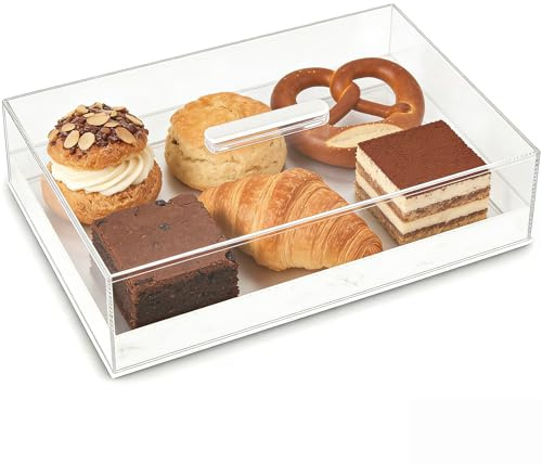 Grand plateau à gâteau rectangulaire en acrylique – Support à gâteau multifonction avec couvercle transparent – Plateau de service – Support à dessert pour fête, maison, cuisine, mariage – Support de