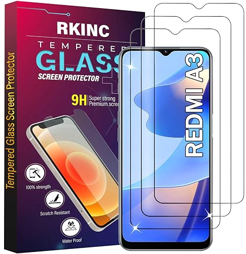 RKINC Protector pantalla [3 Piezas] para Xiaomi Redmi A3, Cristal templado película de vidrio, 9H 0.33 mm [Garantía de por vida][Anti-rasguño][Anti-rotura][Sin burbujas]