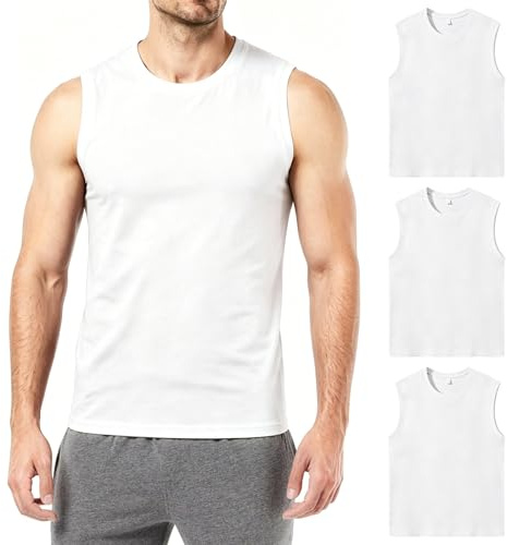 Geyuwoz Klassiska undertröjor för män, 3-pack, linne för män, ärmlös, med rund hals i 100 % bomull