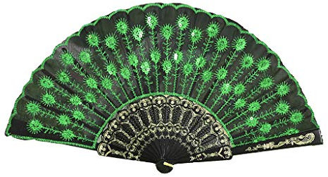 Held Seidenblume Fan Chinesische Falthand Stil Hochzeit Tanz Spitzenfächer Kfz Ventilator (Green, One Size)