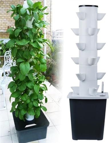 GHRERTX Garden Hydroponic Growing System,30 Pods Hydroponics Tower,Aeroponics Growing Kit with Hydrating Pump,Adapter,Net Pots,Timer,for Home Kitchen Gardening(30 Holes)