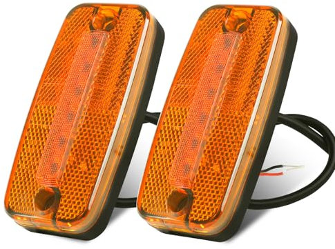 AOHEWEI 2 x Yellow LED Trailer Side Marker Lights, 12V/24V Truck Front Position Side Indicator Lamps with Reflector ECE R91 R10 Approved for RV Van Boat Truck Camper Tow Caravan