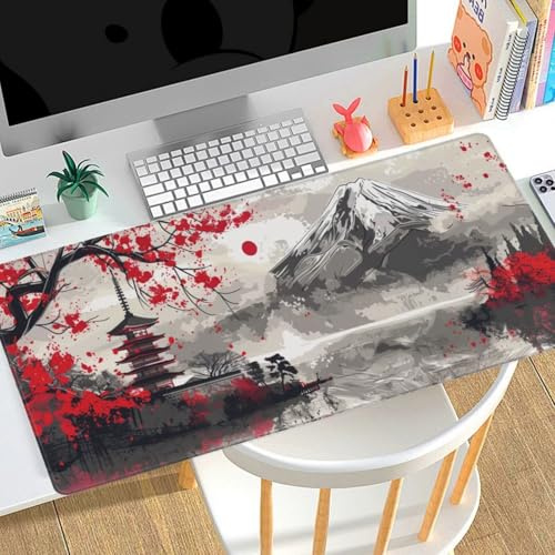 Tapis de Souris Japonais Paysage Tapis de Souris XXL 1200x500x3mm，Grand Tapis de Souris Gamer，Tapis Bureau Antidérapant Étanche，sous-Main Bureau Large en Tissu，Maison Bureau Décor Cadeau Homme C64
