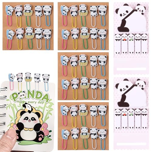 40 Packungen Panda-Büroklammer-Lesezeichen, 2 Panda-Notizstreifen, Cartoon-Lesezeichen-Büroklammern, niedliche Tier-Memohalter, Bürobedarf für Schüler und Lehrer