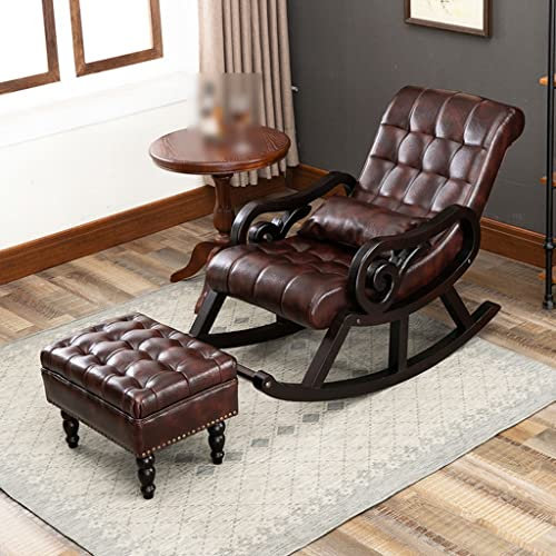 Sillón reclinable moderno y ergonómico de cuero, sillón balancín individual tapizado para dormitorio, sala de estar, color marrón rojizo (125 x 67 x 89 cm)