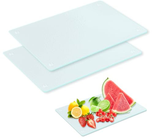 Trempé Planche à Découper en Verre Avec Pieds Anti Dérapants Plan De Travail Cuisine Plaque Anti Projection Professionnelle Facile A Nettoyer Et Durable Cutting Board Pour Légumes Viande Et Plus