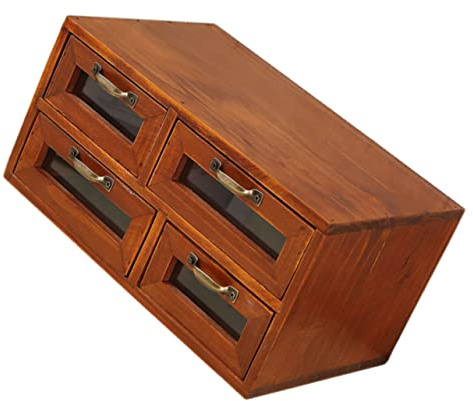 SHINEOFI Aufbewahrungsbox und Doppelter Ebene mit 4 Schubladen Holz Multifunktionaler Schreibtisch Organizer für Praktische Aufbewahrung von Büromaterial
