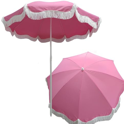 WATAOW Parasol De Terrasse À Pompon De 2,0 M - Élégant Pompon Bohème Vintage -Mât Inclinable -Parasol De Plage pour Piscine, Table, Jardin, Terrasse, Plage Et Extérieur
