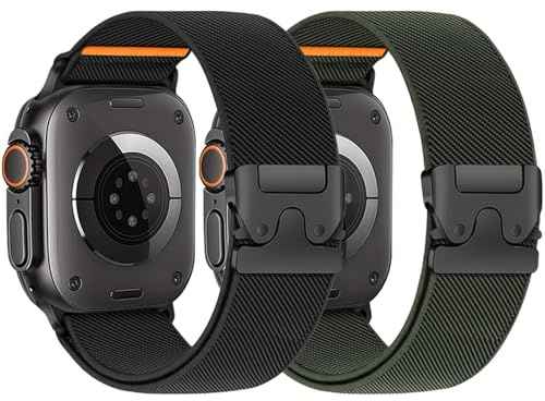 2 Pack Stretchy Nylon Straps for Apple Watch Ultra/3/2 Strap 49mm 46mm 45mm 44mm 42mm 41mm 40mm 38mm Men Women,Magnetic Elastic Fabric &Braided Loop Band for iWatch Series 11 10 9 8 7 6 5 4 3 SE 3/2nd