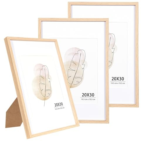 KAIWIN Bilderrahmen für Wand und Schreibtisch, Eiche, 20 x 30 cm, 3 Stück Holz Fotorahmen MDF mit Acrylglas zum aufhängen und aufstellen Benutzt für Wohnzimmer, Schlafzimmer, Arbeitszimmer