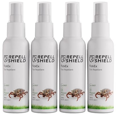 RepellShield Spray Repellente Zecche Uomo - 4x100ml- Antizecche Uomo per Escursioni Naturale - Spray Antizanzare Bambini e Adulti - Protezione Anti Zecche Duratura