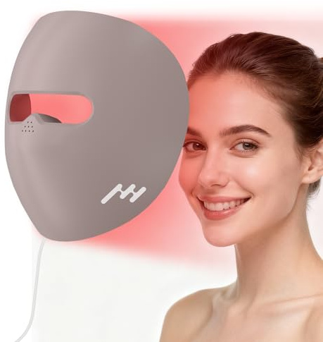 Relhafethy Rotlichtlampe Gesicht, 850 & 660 LED Maske Gesicht mit 10/15/20 Minuten Timer & 5 Helligkeitsstellung, Silizium Rotlicht Maske Gesichts für den Hausgebrauch