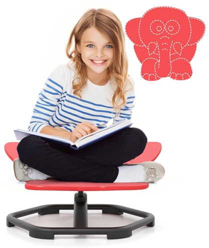 COSTWAY Sedia Girevole a 360° per Bambini, Sedia Sensoriale con Base in Metallo Antiscivolo per Allenare la Coordinazione Fisica e l'Equilibrio, Giocattolo per Cameretta (Rosso,Elefante)