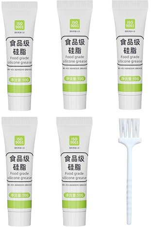 Pool Lube, O Ring Grease, Silicone Grease, Food Grade Lubricant, Heat Resistant Sealant, Idela for Plumbing Kitchen Faucet Repair, 10g 0.35oz, Clear White, 5 Pieces with Brush