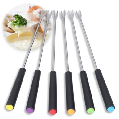 6Pcs Stainless Steel Fondue Forks 9.1 Fondue Sticks Fondue Cheese with Heat Resistant Handle Color Fondue Set for Grill Cake Chocolate Meat Fruits Cheese Fondue Fountain Roast Marshmallows Dessert