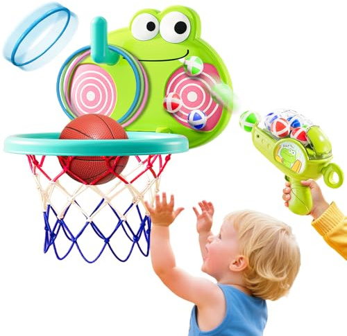 SonPen Panier de basket 3 en 1 pour enfants, mini panier de basket d'intérieur réglable en hauteur avec cible de fléchettes et lancement d'anneaux, panier de basket pliable avec crochet à ventouse