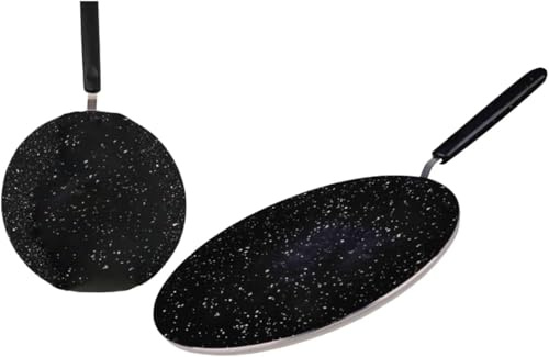 Neel Saanjh Marble Coating Flat Tawa, Comfortable Handle, Durable Construction, Heat-Resistant, Lightweight Design, Portable, Easy to Clean, Versatile Uses (26 cm)