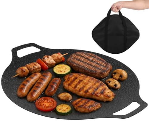 Poêle à griller coréenne ronde en fer anti-adhésif de 33,5 cm avec sac de rangement, plaque de cuisson portable intérieure et extérieure, compatible avec cuisinière à gaz, induction et tables de