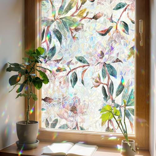 Stained Glass Window Film Privacy for Glass Windows, Window Film Privacy Vinyl Frosted No-Glue Static Cling for Home Kitchen Office Bathroom, First Snow 44X200CM