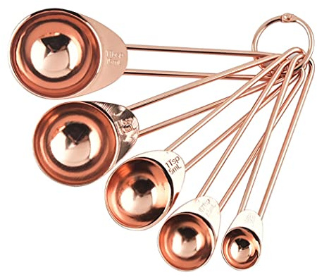 Stainless Steel Rose Gold Measuring Spoons Cups Set Engraved Marking Ruler Scale Stackable Tablespoon Kitchen Cooking Baking Food Processing Tool Tablespoon Scoops for Canisters