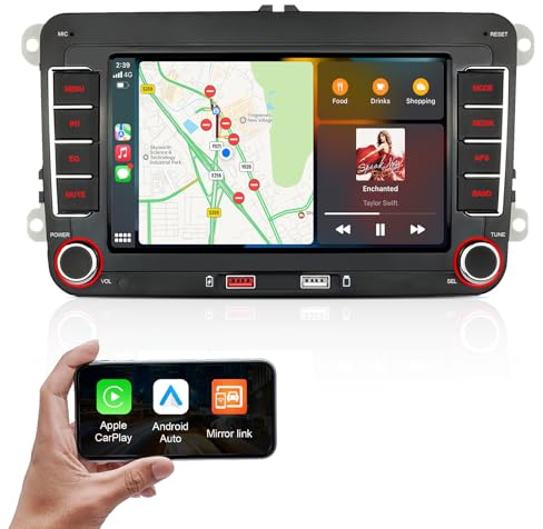 Autoradio mit Navi Bildschirm für VW Golf 5/6 Seat Passat Sharan Tiguan,7 Zoll Golf Radio mit Apple CarPlay & Android Auto Mirrorlink, VW Polo T5 Caddy Radio Bluetooth GPS SWC EQ USB FM, Linux