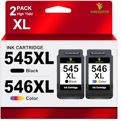 YUANQIMM PG-545 CL-546 XL PG-545XL CL-546XL Compatible pour Les Cartouches d'imprimante Canon 545 546 pour Canon Pixma MX495 TR4550 TS3350 TS3150 TR4551 MG2550s MG2555s TS3151 MG3050 MG2950 (2-Pack)