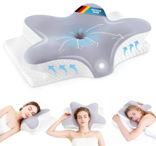 Infaebo Cuscino Cervicale Memory Foam Ergonomico, Cuscino Cervicale Ergonomico in Schiuma per Dormitori Laterali, Supini e Proni, 62x41x13/11 cm, Grigio