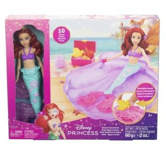 cavernedesjouets Coffret Aventures Ariel a la Plage - Poupee Princesse Sirene, Piscine Coquillage, Sable a Modeler, moules - Set Jeu Aquatique Une Carte