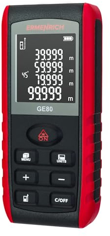 Ermenrich Reel Pro GE80 Télémètre Laser 80M, Compact et Léger, Outil de Mesure pour Distance, Surface, Volume, Angles, Mode Pythagore, Changement D’Unités, Écran LCD avec Mémoire Intégrée