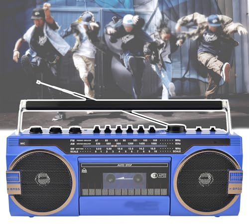 Portable Cassette Player Boombox, 80s Style Retro Bluetooth Cassette Recorder, 5.0 Bluetooth Speakers, Dual Speakers, AM/FM/SW1-2 Three Bands, for Family Gatherings,B