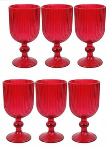 COSE DA CASA Set 6 Calici in Vetro Rosso 260ml Bicchieri Eleganti a Calice Ideali per Vino anche Acqua, Aperitivo –piede alto Design rigato Alta Qualità Occasioni Speciali