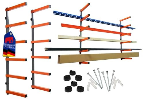 PROREGAL Étagère Cantilever Montage Mural Charge maximale 50 kg par Niveau pour Le Stockage du Bois avec 6 Niveaux Organisateur de Garage Gris-Orange 2 pièces métallique Étagère à Bras portants