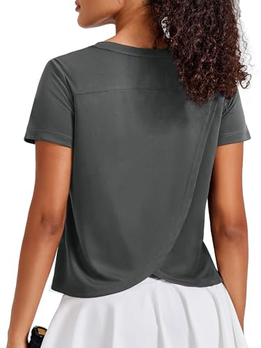 PINSPARK Sportshirt Dam Kortärmad Fitness Sport T-shirt UPF 50+ Solskydd UV-skydd Lätt Yoga Sport Toppar Snabbtorkande Tennis Träningströja Gym Funktionströja, Mörkgrå, XL