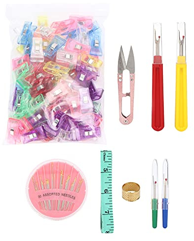 Kit taglia asole, strumento rimuovi filo per cucito, ricamo, quilting, leva punti in acciaio inossidabile con comode maniglie, include 100 clip, 30 aghi, forbici, metro a nastro.