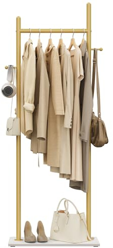OUTBROS kleiderständer mit 2 Haken, Garderobenständer 50 cm breit, Goldene | Freistehender kleiderständer mit Rock Slab Base, Kleiderstange aufbewahrung für den Innenbereich, Coat Rack aus Metall