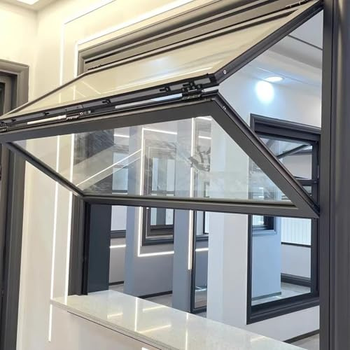 Ventana Plegable Interior de Doble Guillotina - Marco de Aleación de Aluminio, Vidrio Reforzado y Cerraduras. Personalizable para Casas Móviles y Uso Comercial.(Black,WxH 36x28in/91.4x71.1cm)