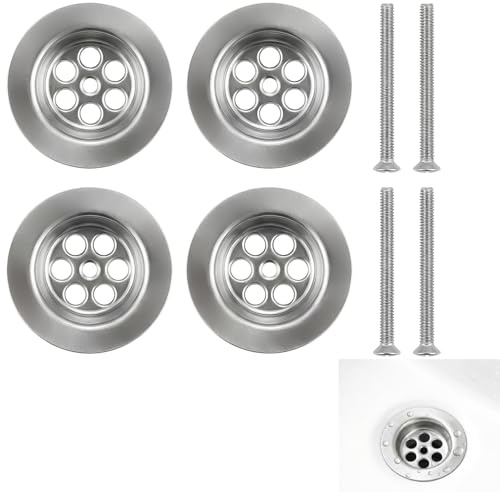Haoyic 4 Pcs Bathtub Drain Cover, Overflow Hole Cap, 70mm Spare Parts with Screw, Silver Sink Plugs, for Home Hotel Water Leakage