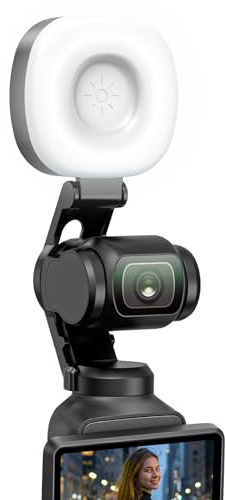 AMAZEAR LED Video Light for DJI OSMO Pocket 4 Accessories, Auto-Follow Gimbal Selfie Vlog Auxiliary Fill Lighting, CRI≥95, 3-Color Temp Brightness Adjustable, 500mAh 1.6W USB-C, Black