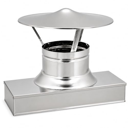 MAKA Comignolo Cinese Base Rettangolare, Terminale per Canna Fumaria Camino Stufa a Legna Pellet e Gas, Cappello Antipioggia Aspirafumo (320x520 mm - Zincato)