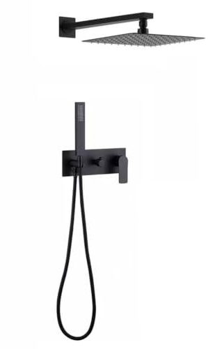 XJTNLB Duchas de Baño Empotradas Negro Columna Ducha Empotrada con Cabezal de Ducha Cuadrado de 25 X 25 cm
